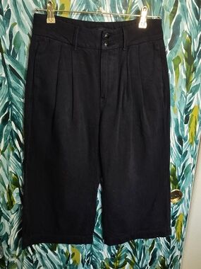 Paige Black High-Waist Pleated Knee-Length Culottes